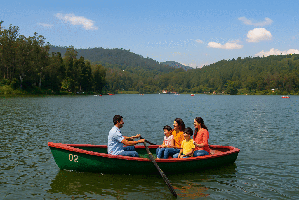Bangalore to Ooty cab tour – family enjoying boat ride on Ooty Lake with Tours and Travels.
