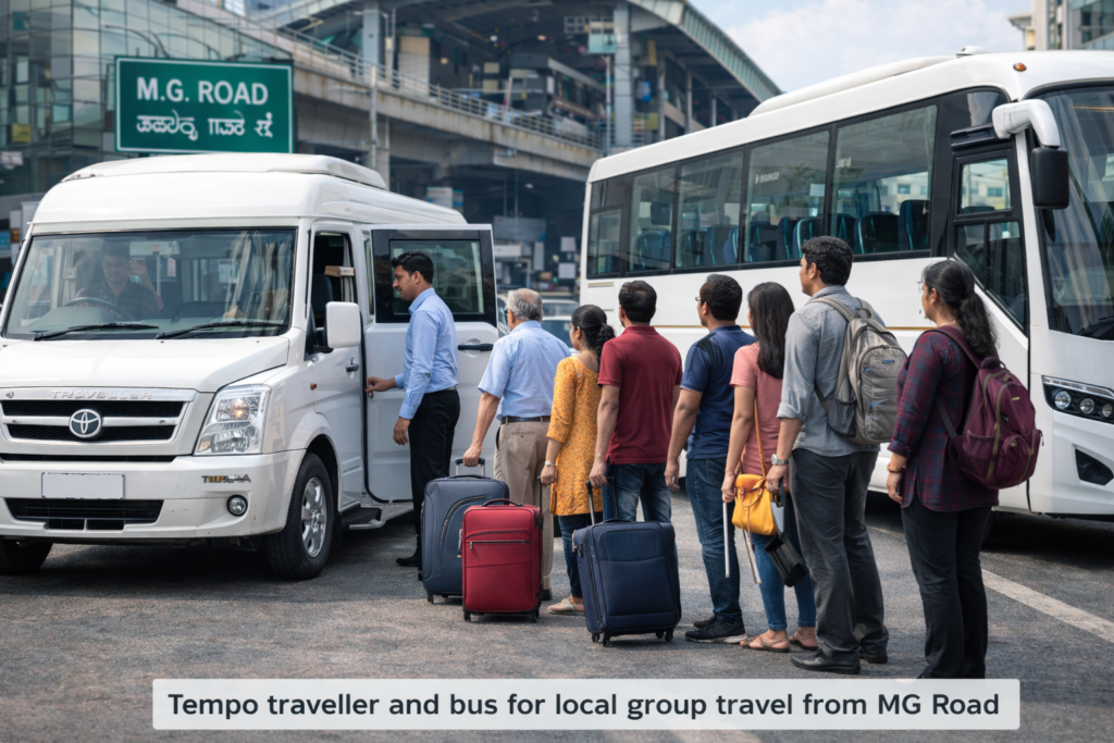 Tempo traveller and bus for local group travel from MG Road
