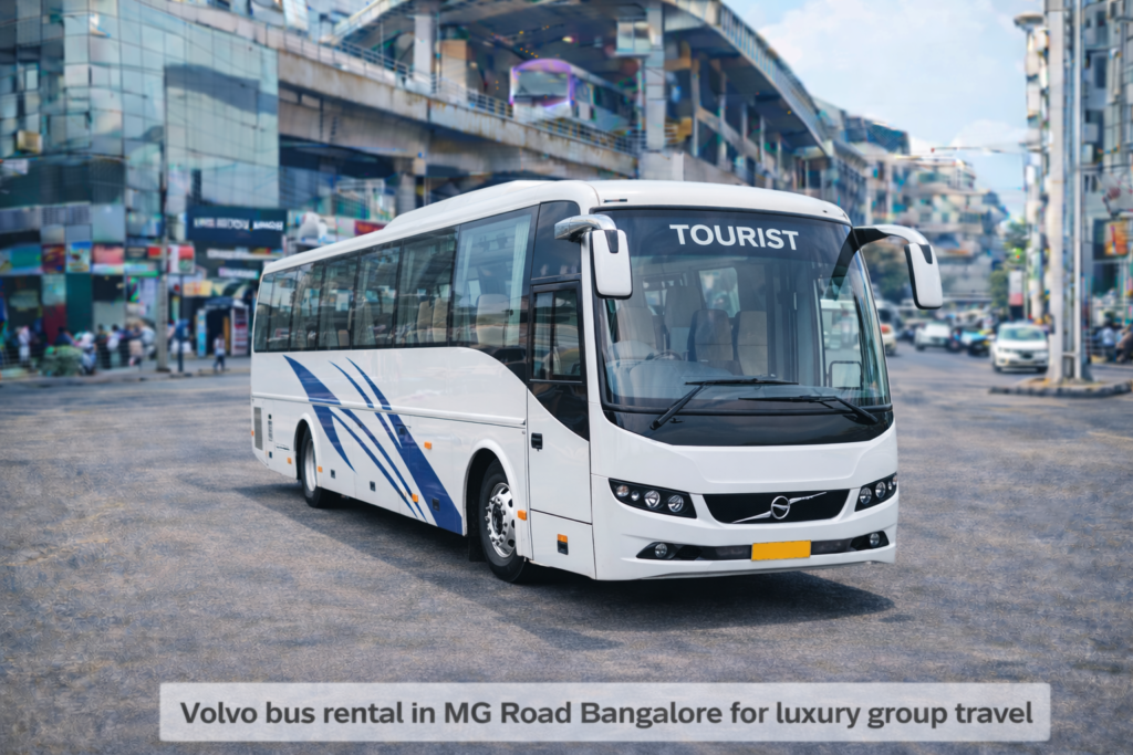 Volvo bus rental in MG Road Bangalore for luxury group travel
