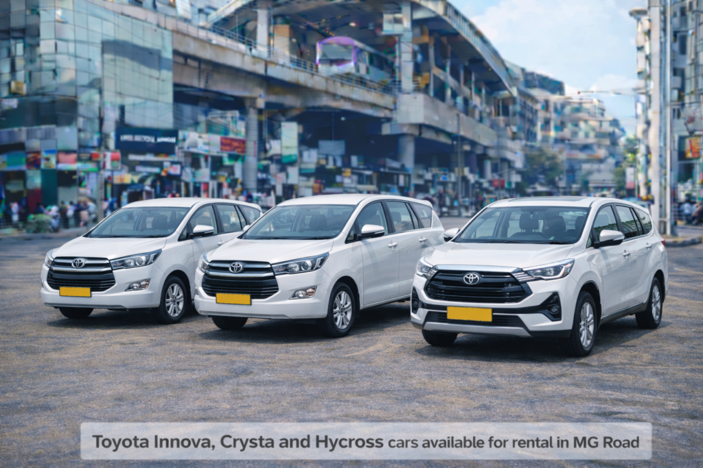 Toyota Innova, Crysta and Hycross cars available for rental in MG Road