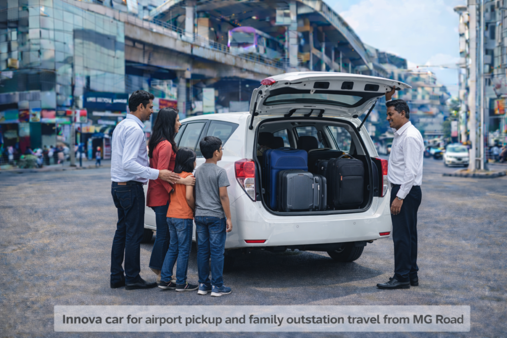 Innova car for airport pickup and family outstation travel from MG Road