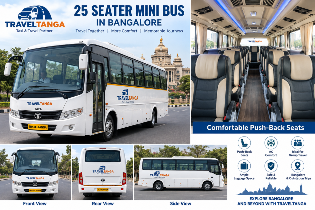 25 seater mini bus in Bangalore with comfortable push-back seats