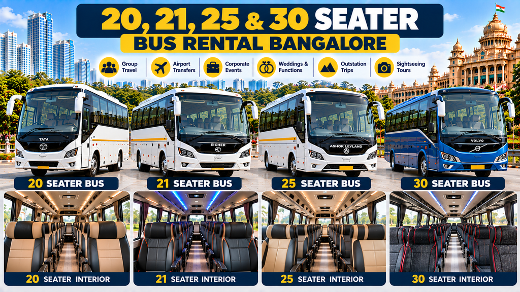 20 21 25 and 30 seater bus rental Bangalore