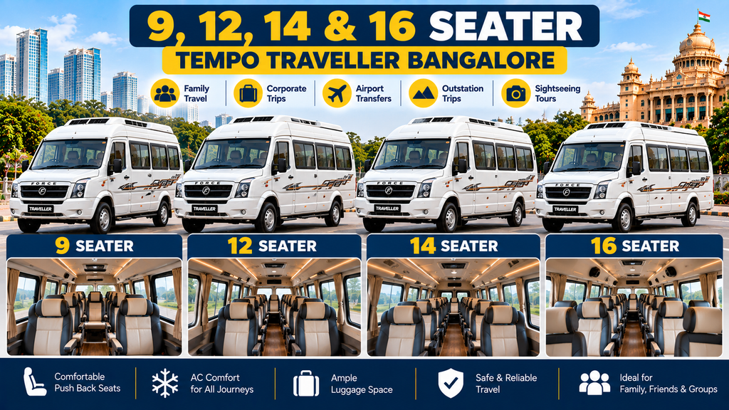 9 12 14 and 16 seater Tempo Traveller Bangalore